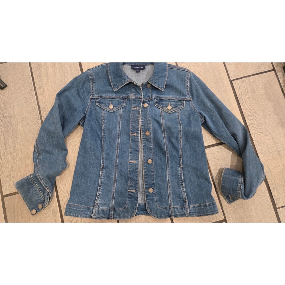 Charter Club Womens Medium Wash Denim Jacket Blue Stretch Size M